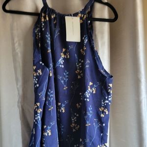 Tank blue with flowers XL